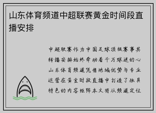 山东体育频道中超联赛黄金时间段直播安排